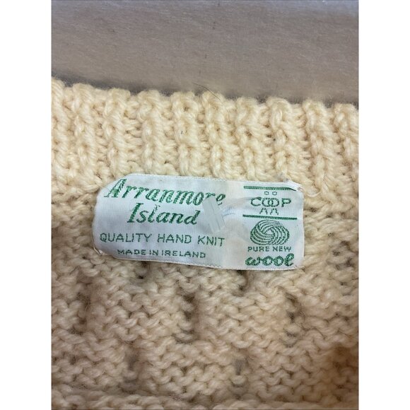 VTG Arranmore Irish Wool fisherman Sweater Ivory‎ Chunkly knit Mens LG - Picture 4 of 7